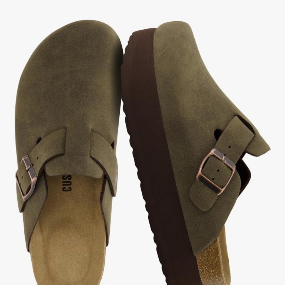 CUSN Women's Olive Green Platform Clogs Vegan Suede